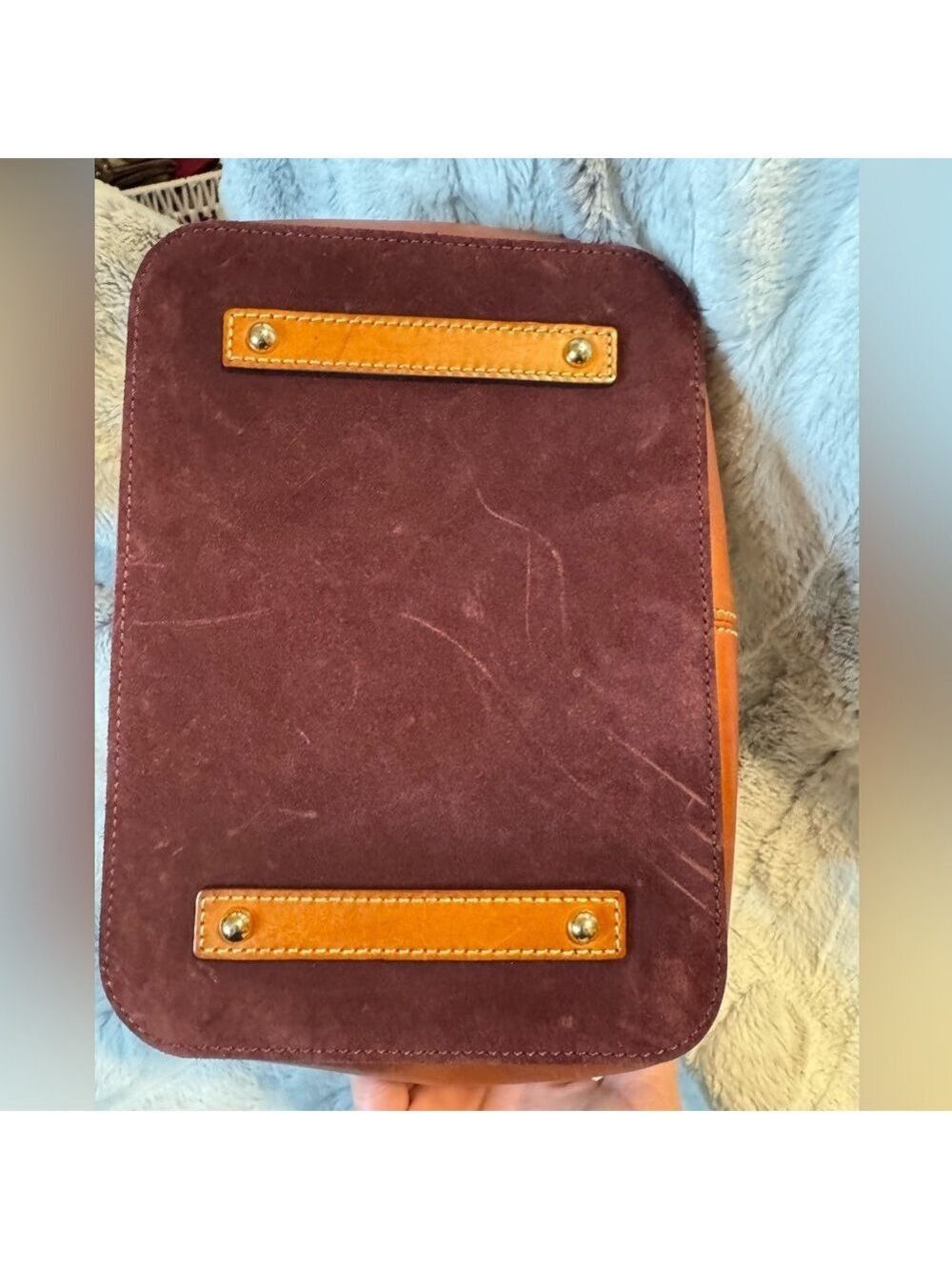 Dooney & Bourke - Suede Drawstring Bucket Bag - EUC 
Dark Brown/Burgundy Color - Picture 5 of 13